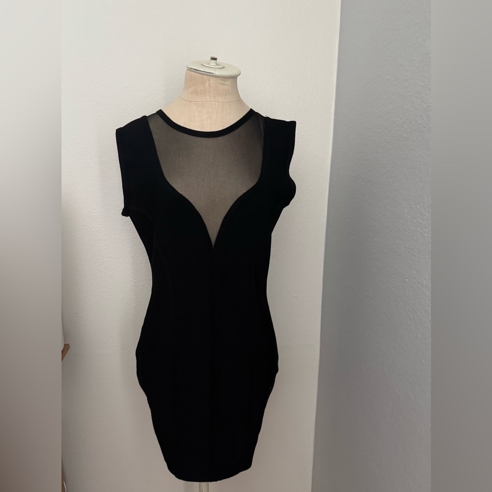 Fora Women's Black Sweetheart Mesh Bodycon  Short Dress Size Large EUC